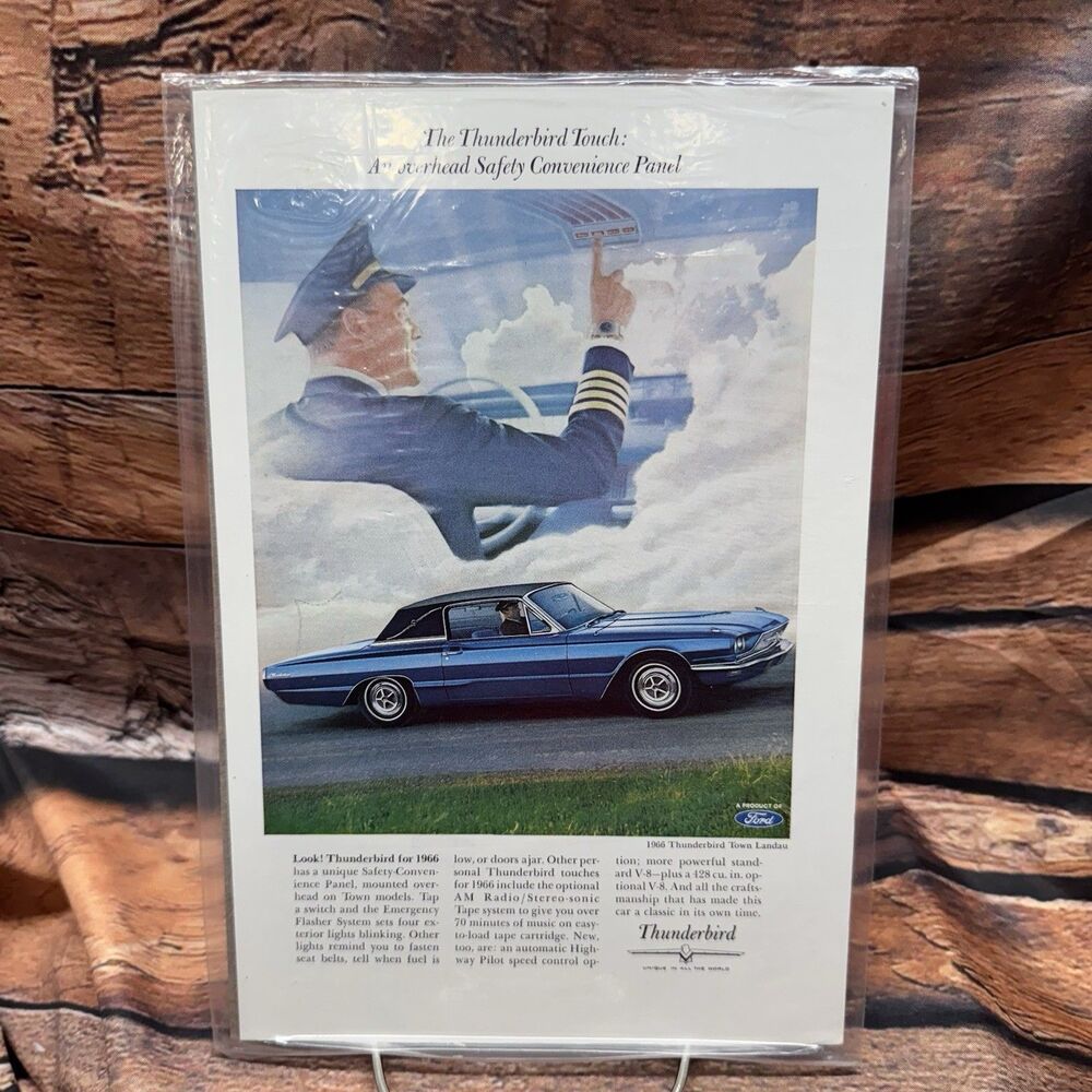 1966 Ford Thunderbird Town Landau Vintage Ad Overhead Safety Panel Print 6.5"x10